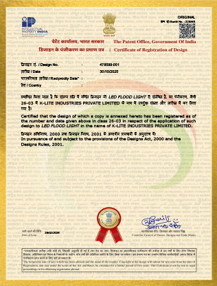 Certificate of Registration of Design - LED FLOOD LIGHT