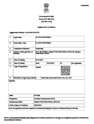 Registration Certificate - India