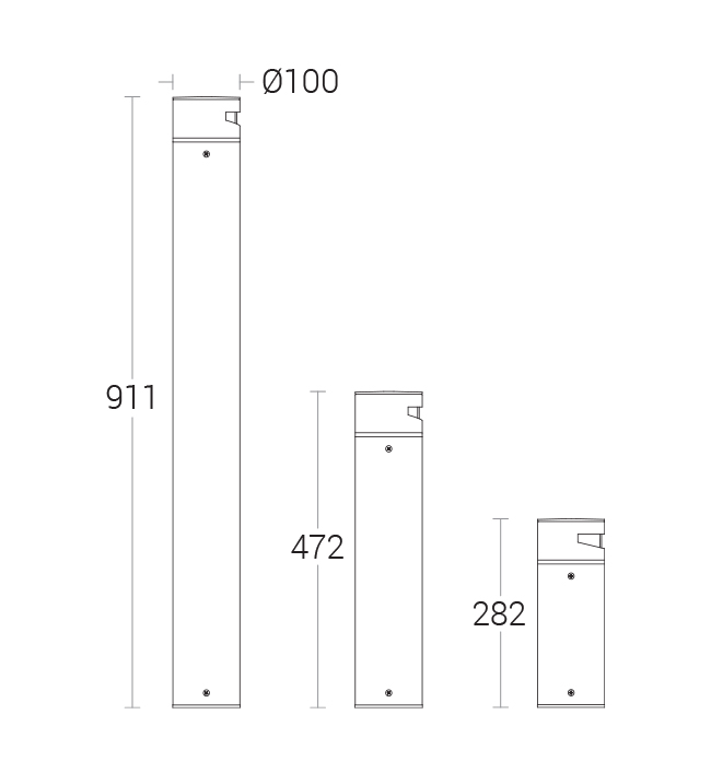 Sleek Ajna Slice Bollard - dimensional drawing