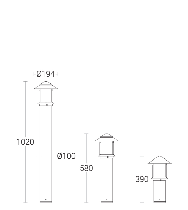 Mexican Maya Bollard - Pyro Top - dimensional drawing