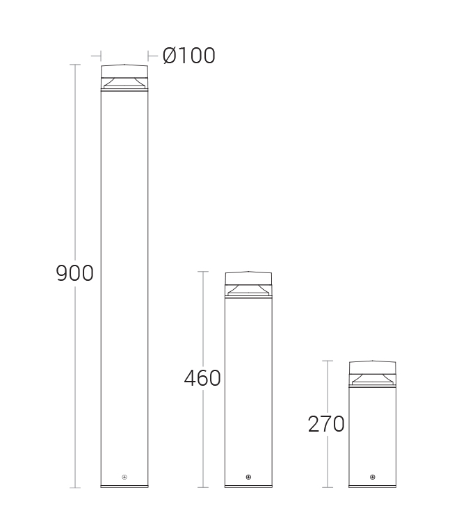Sleek Ajna Bollard - dimensional drawing