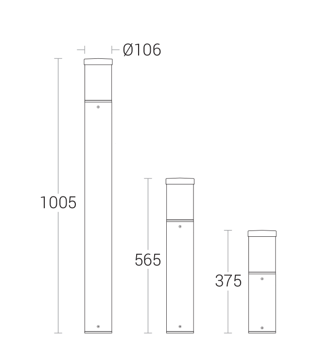 Sleek Bollard - Flat Top - dimensional drawing
