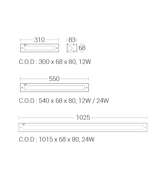 Linear In-Ground Luminaires - Wall Grazer - dimensional drawing
